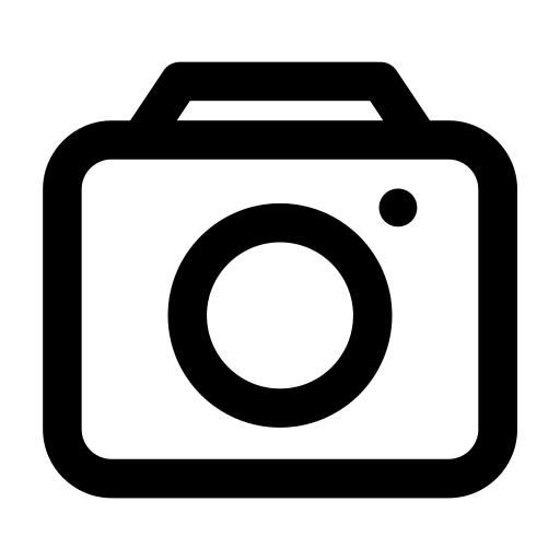 Sort kameraikon i minimalistisk stil på transparent baggrund.