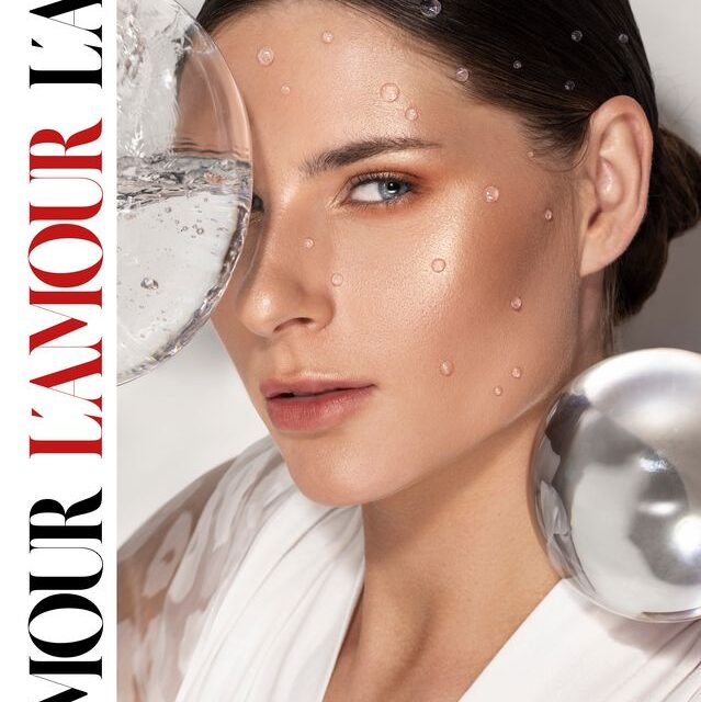 Editorial beauty makeup med naturlig glød, markerede øjne og minimalistisk styling