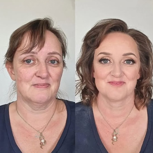 Før og efter makeup-forvandling med professionel hår- og makeupstyling