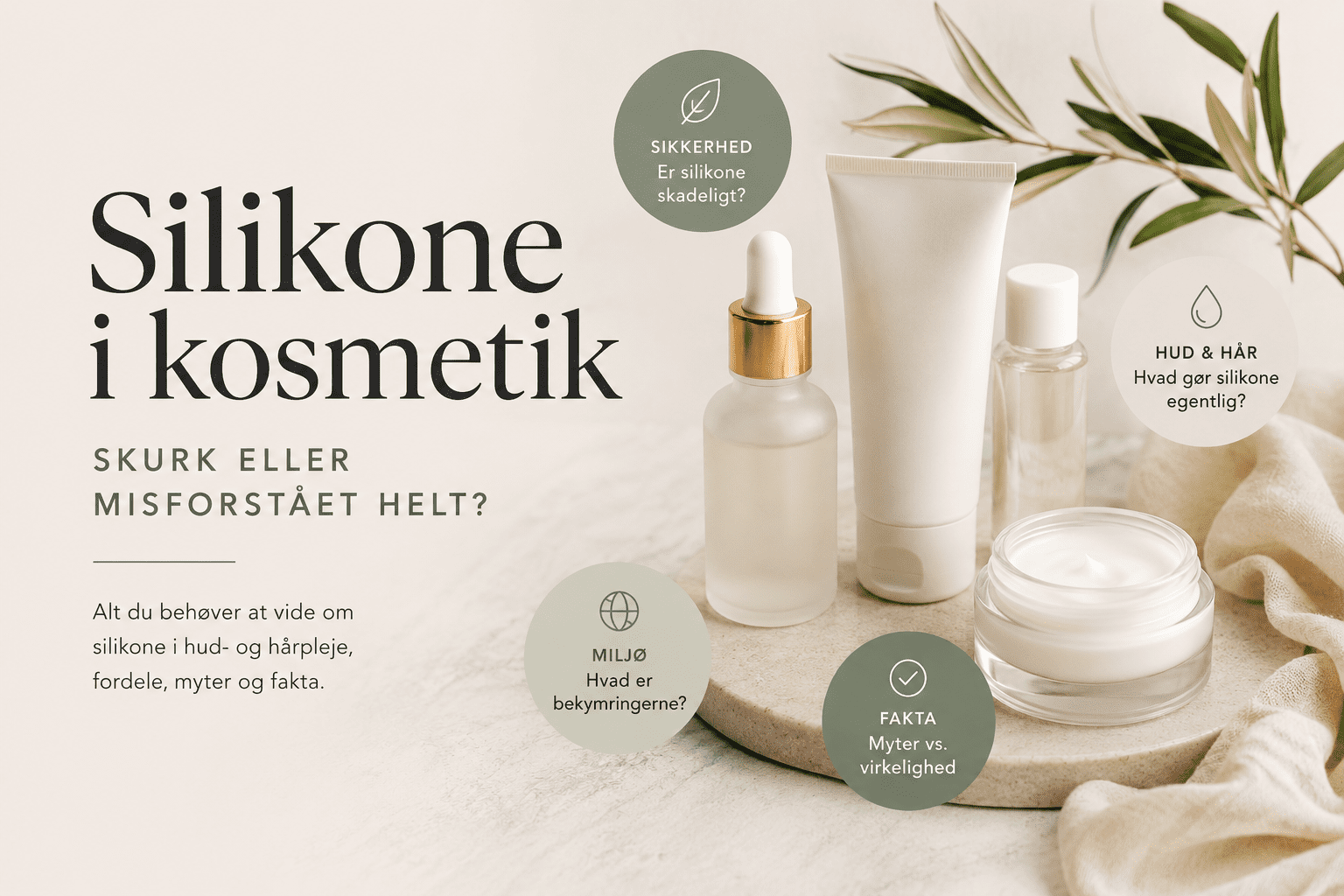 Kosmetikprodukter og hudpleje illustrerer silikone i kosmetik, herunder fordele, myter og fakta om hud- og hårpleje.
